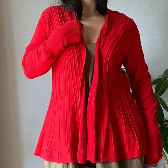 Anthropologie Angel‎ of the North Red open front knit cardigan sweater Medium - Picture 1 of 8